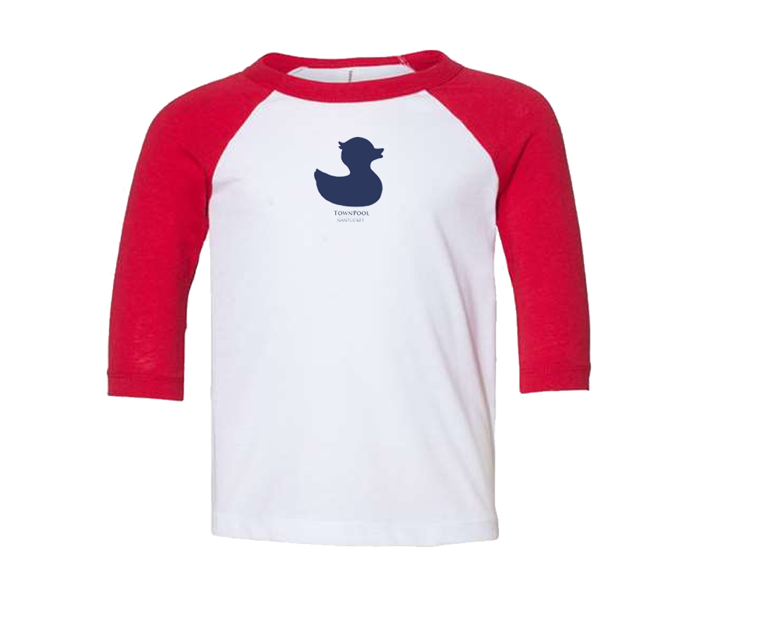 Children's Duck Baseball Long Sleeve Tee Shirt (White, Red, Navy)