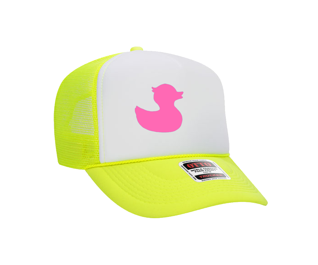 TownPool Hot Pink Duck Neon Yellow Trucker Hat (White/Neon Yellow)
