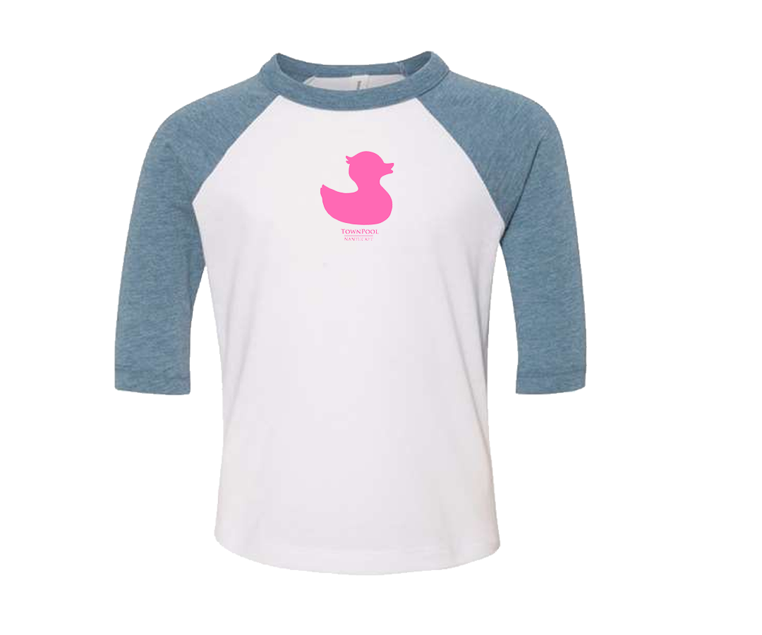 Children's Duck Baseball Long Sleeve Tee Shirt (White,Denim, Pink)