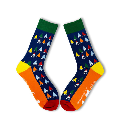 Navy Nantucket Rainbow Fleet SailBoats Socks