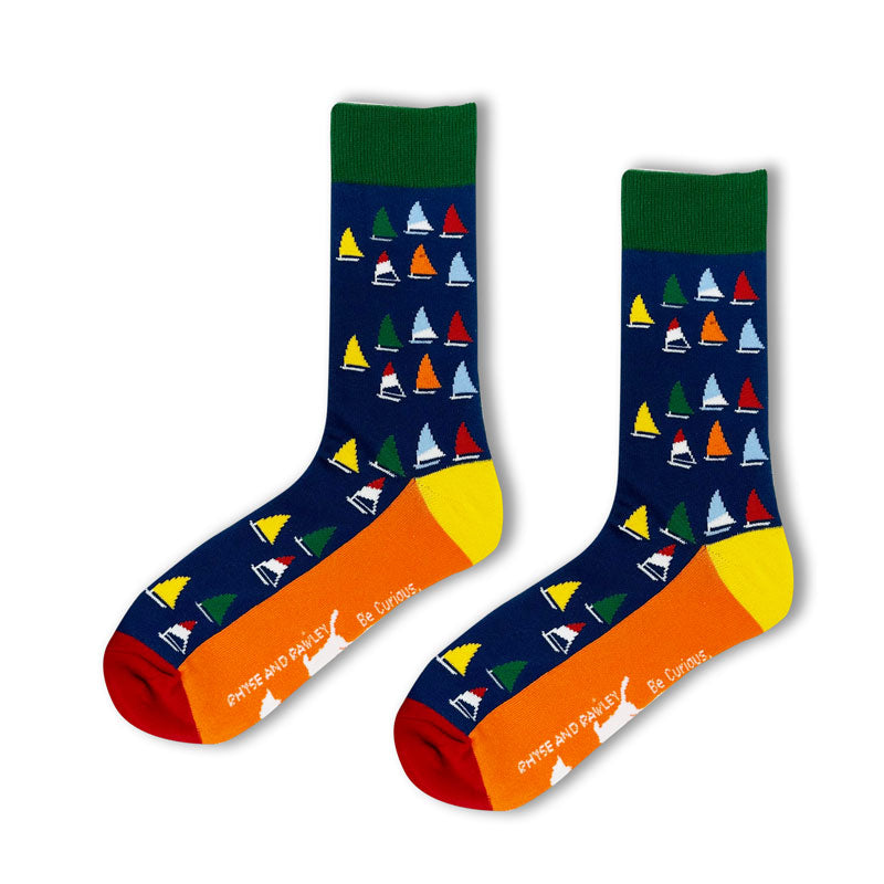 Navy Nantucket Rainbow Fleet SailBoats Socks