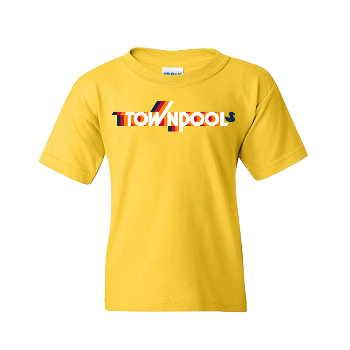 Children's Toddler TownPool Yellow Retro Short Sleeve Tee Shirt (White Townpool)