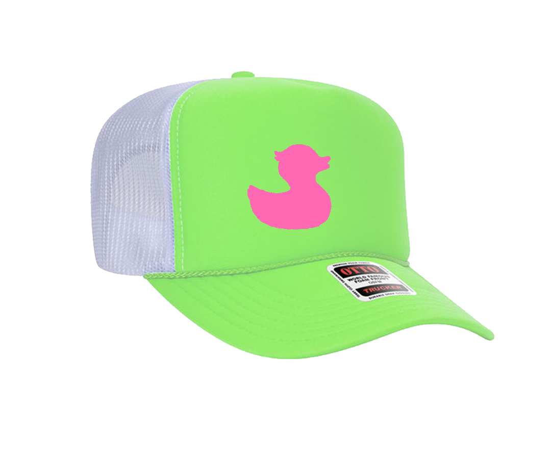 Town Pool Nantucket Teal and White Trucker Hat with Pink Duck Nantucket Trucker Hats | Millie main image 4