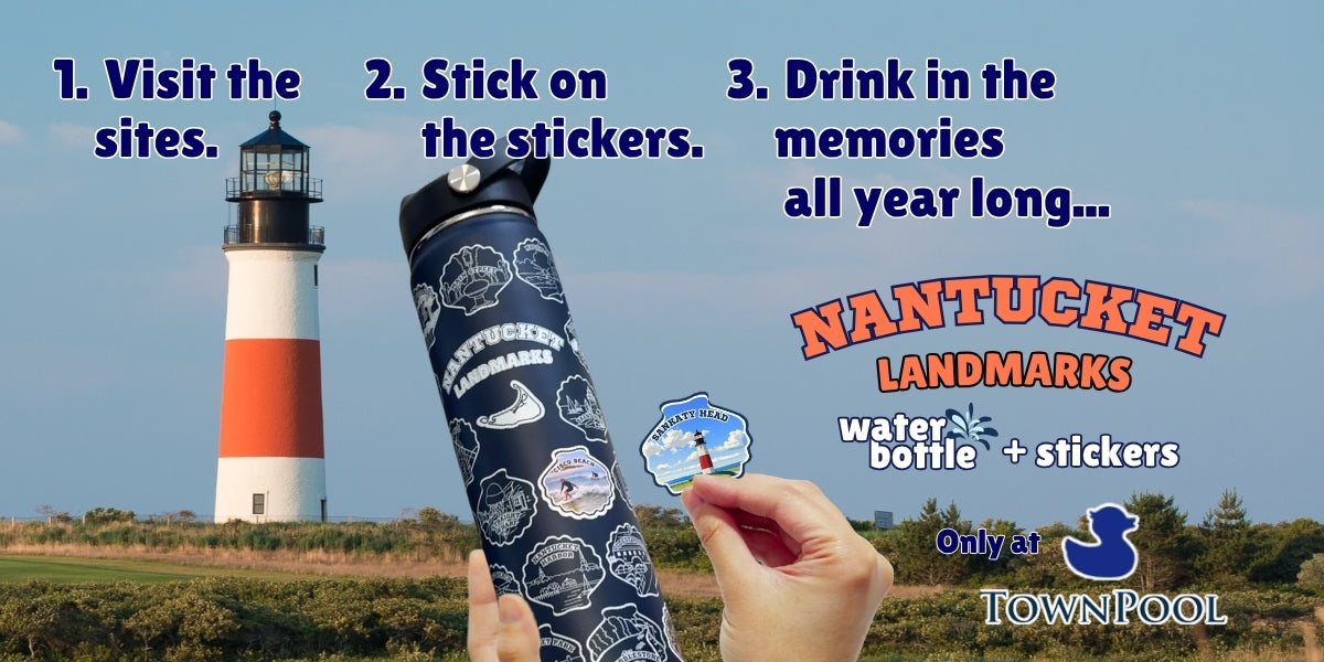 Nantucket Landmarks Water Bottle with Matching Stickers (White) 24oz.