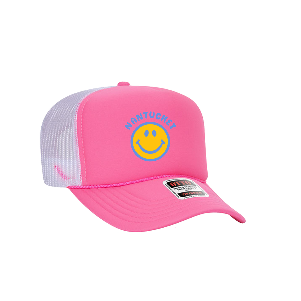 Pink Nantucket Happy Face Trucker Hat (Pink/White)