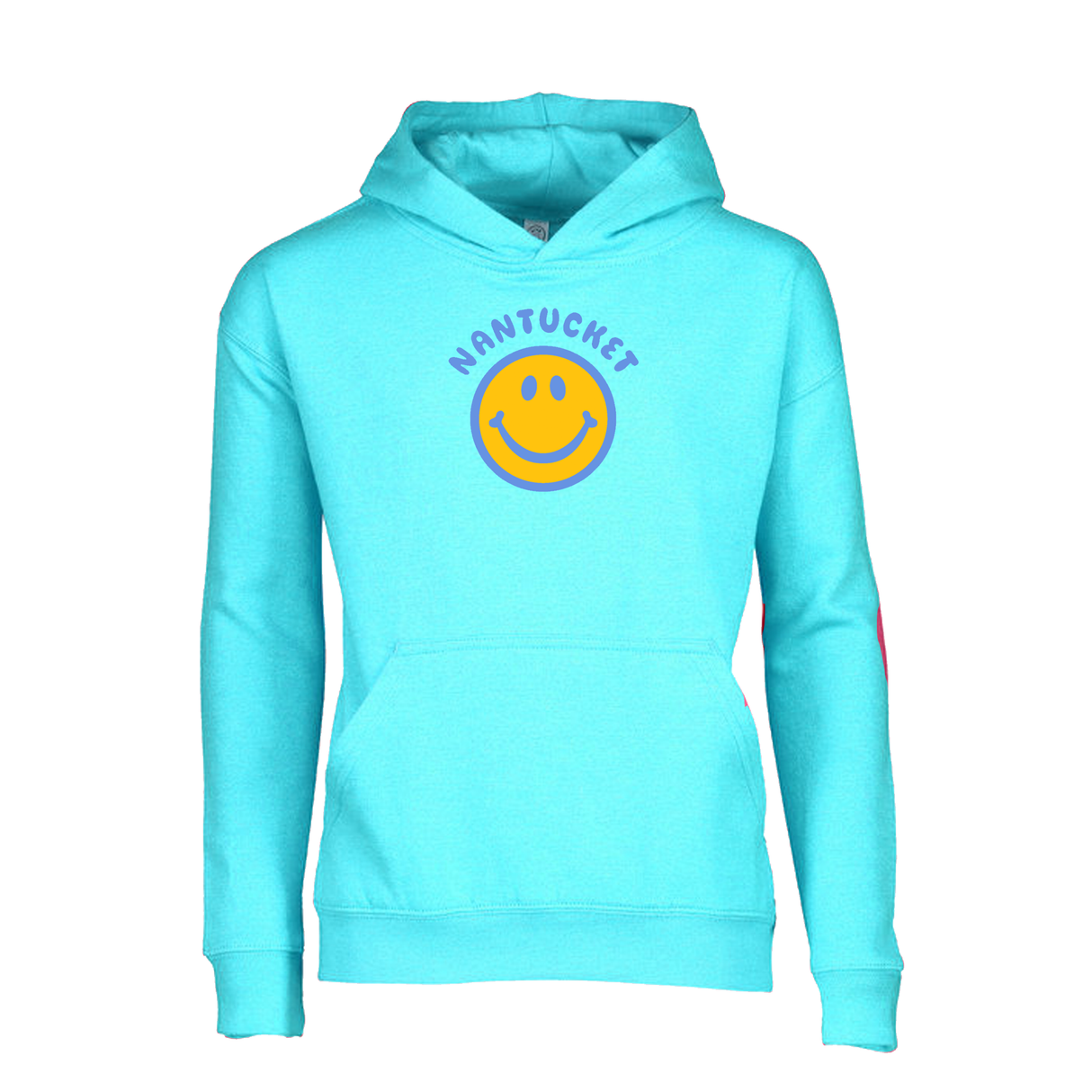 Adult Happy Face Hoody Sweatshirt (Mint Blue, Pink)