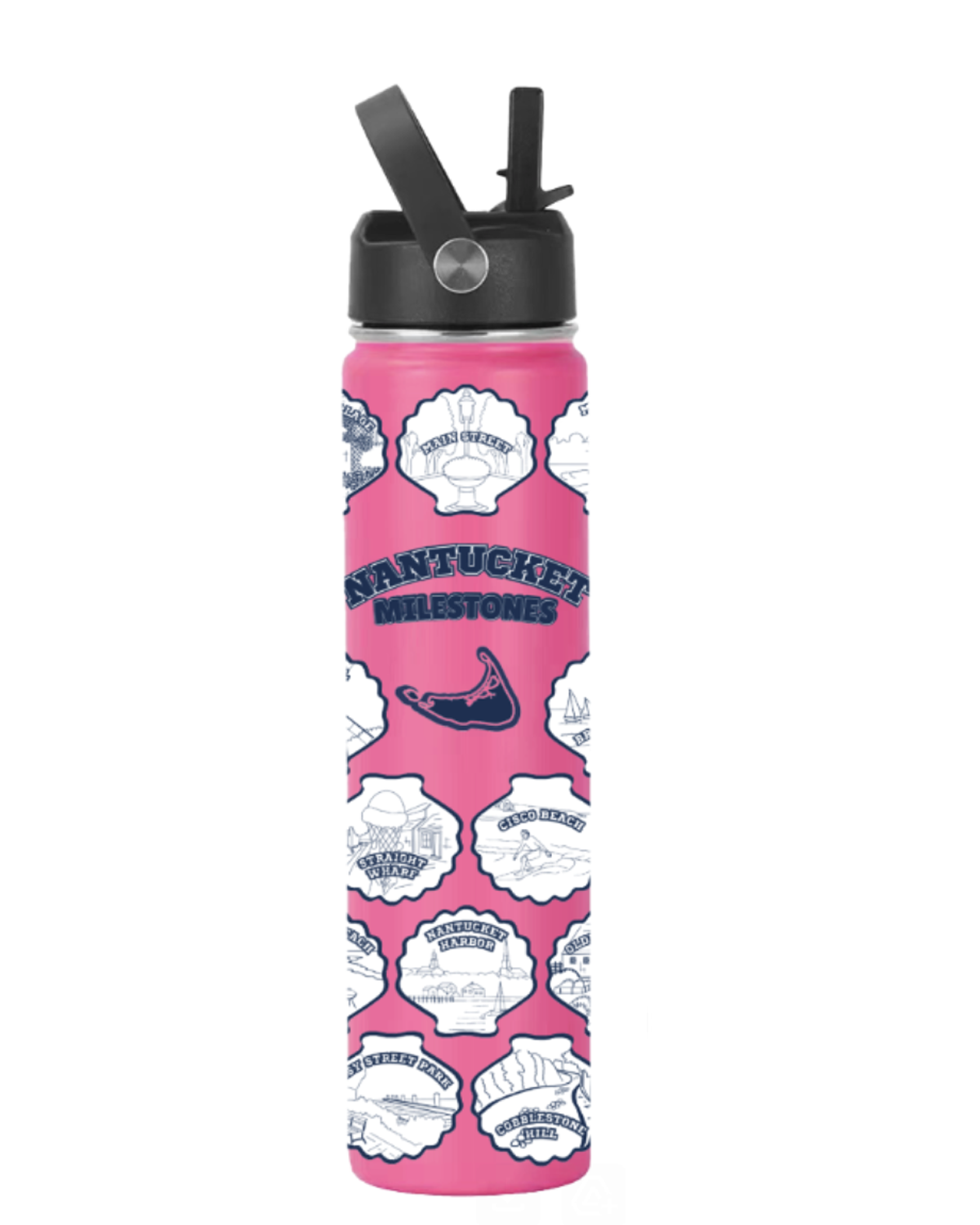 Nantucket Milestones Pink Water Bottle White