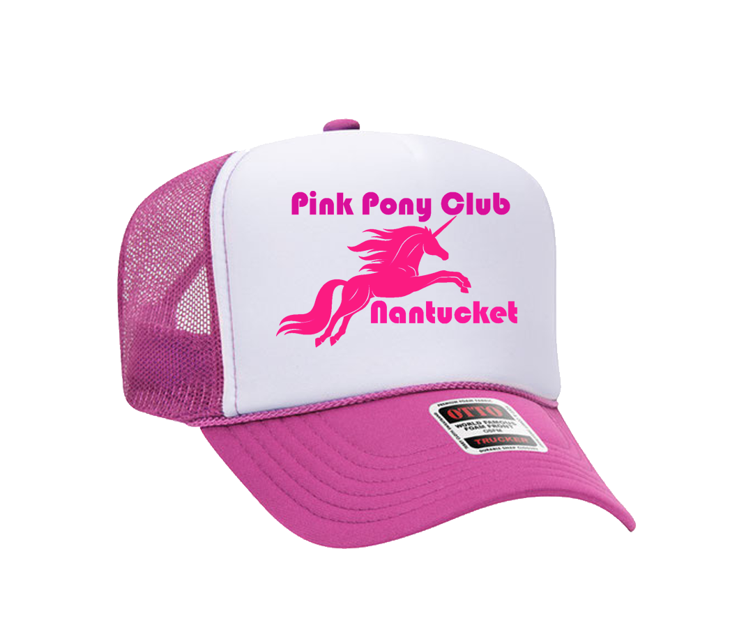 Pink Pony Club Nantucket on Trucker Hat (White, Pink)