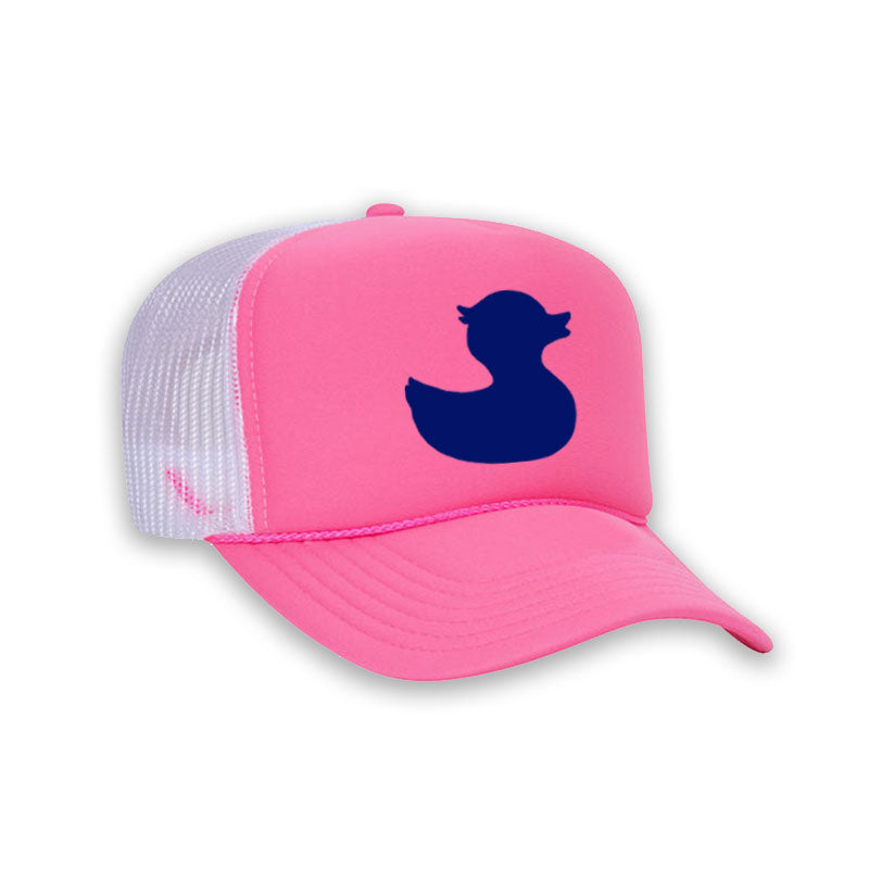 Town Pool Nantucket Teal and White Trucker Hat with Pink Duck Nantucket Trucker Hats | Millie main image 3