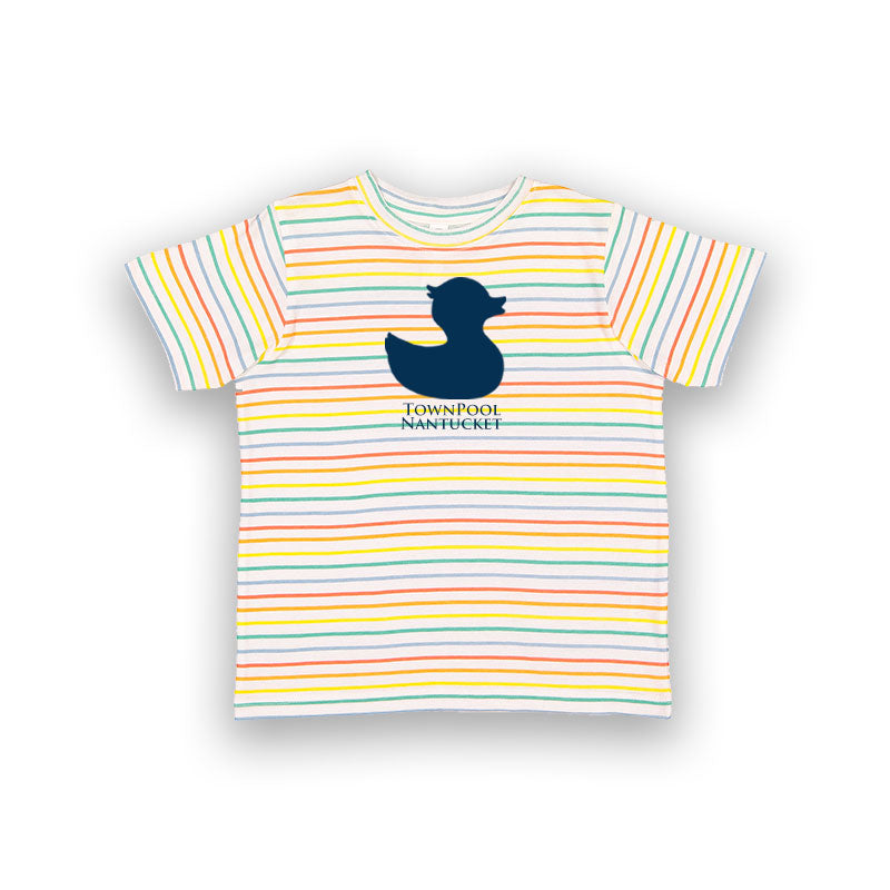 Toddler Rainbow Striped Duck Short Sleeve Tee Shirt