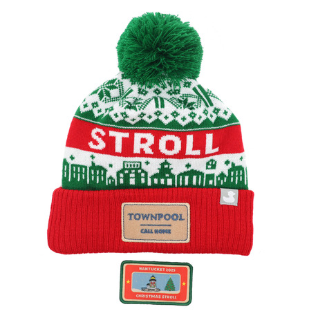 Stroll Red: Nantucket Stroll Winter Hat (Red with White)