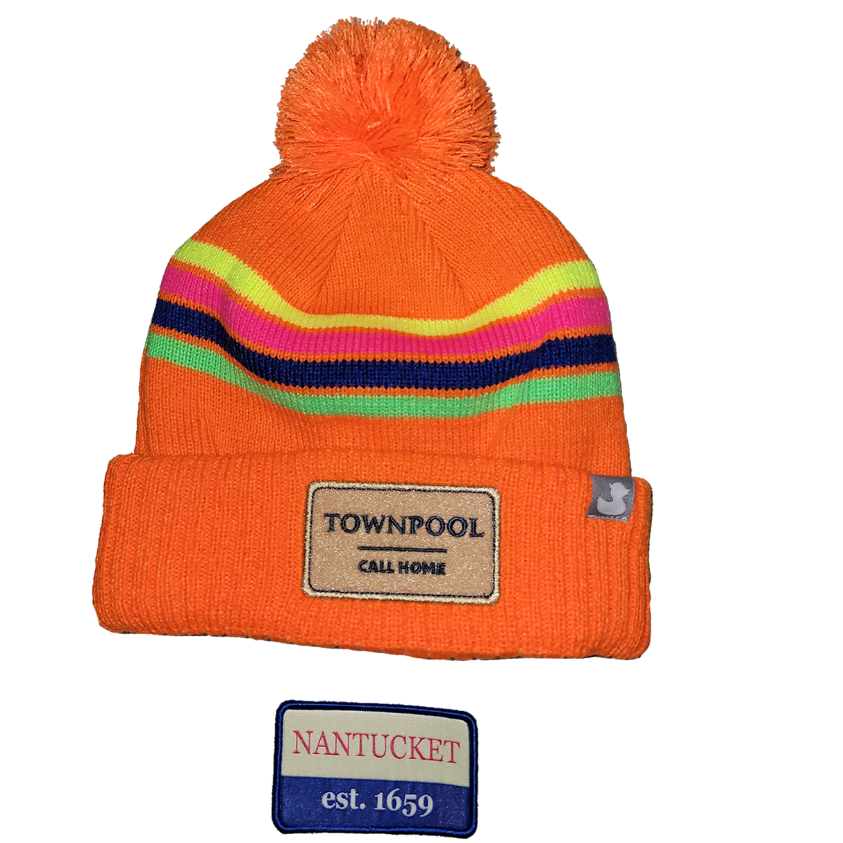 Tom Nevers: Nantucket Winter Hat (Neon Orange with Stripes)