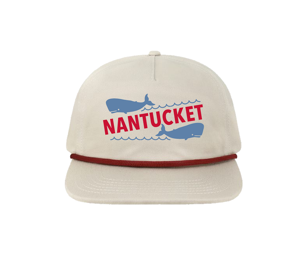 Ivory Nantucket Whale Hat with Rope (Ivory, Blue,Red)