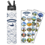 Nantucket Landmarks Water Bottle with Matching Stickers (White) 24oz.
