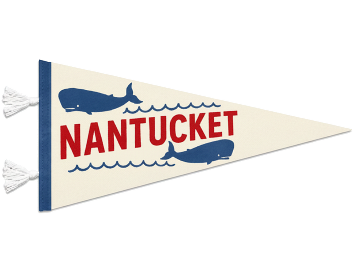 Nantucket Whale Vintage Pennant (White, Maggie Blue)