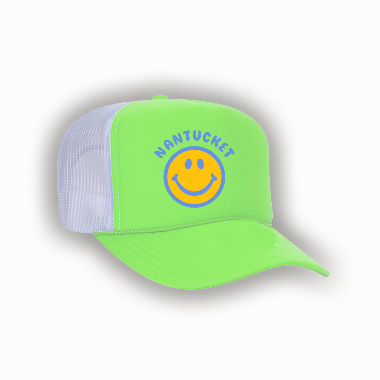 Happy Face (Neon Green, White,) Trucker Hat