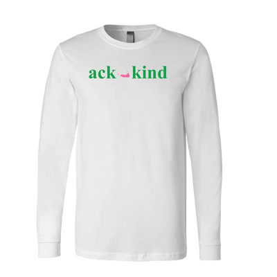 Ack Kind (Green Logo) White Long Sleeve Tee Shirt