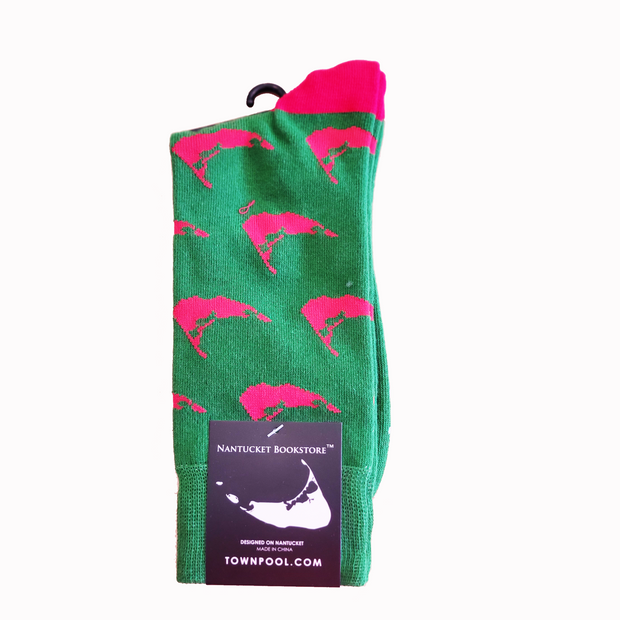 Green Nantucket Sock with Red Island
