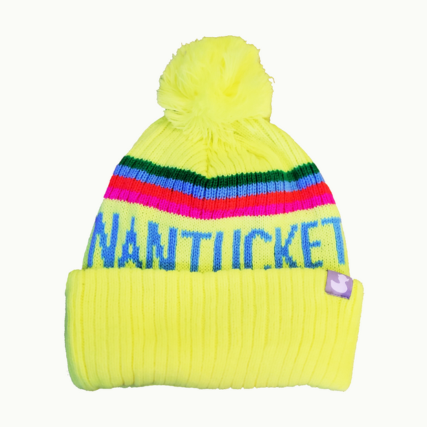 Charlie: Neon Yellow Nantucket Winter Hat (Neon, Striped)