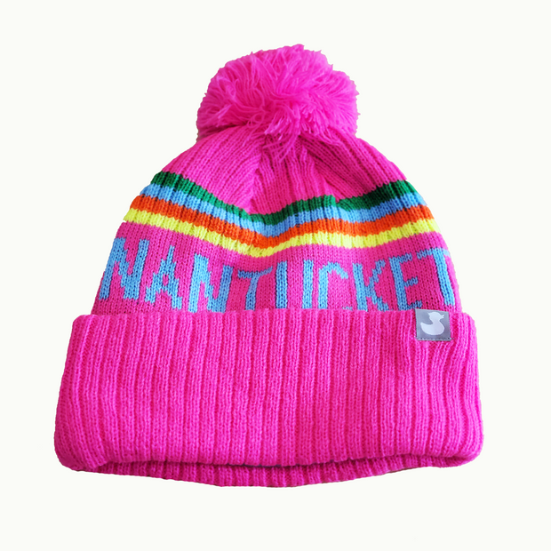 ROZ: Pink Nantucket Winter Hat (Pink, Striped)
