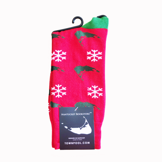 Red Sock with snowflakes and Nantucket island